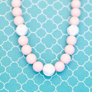 24 inch, Vintage Pink Faux Pearl Beads Unique Beaded Necklace - R39